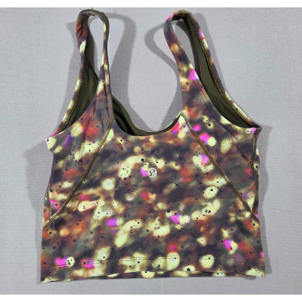 Lululemon Shirt Womens 2 Pink Yellow Splatter Align Cropped Tank Built In‎ Bra